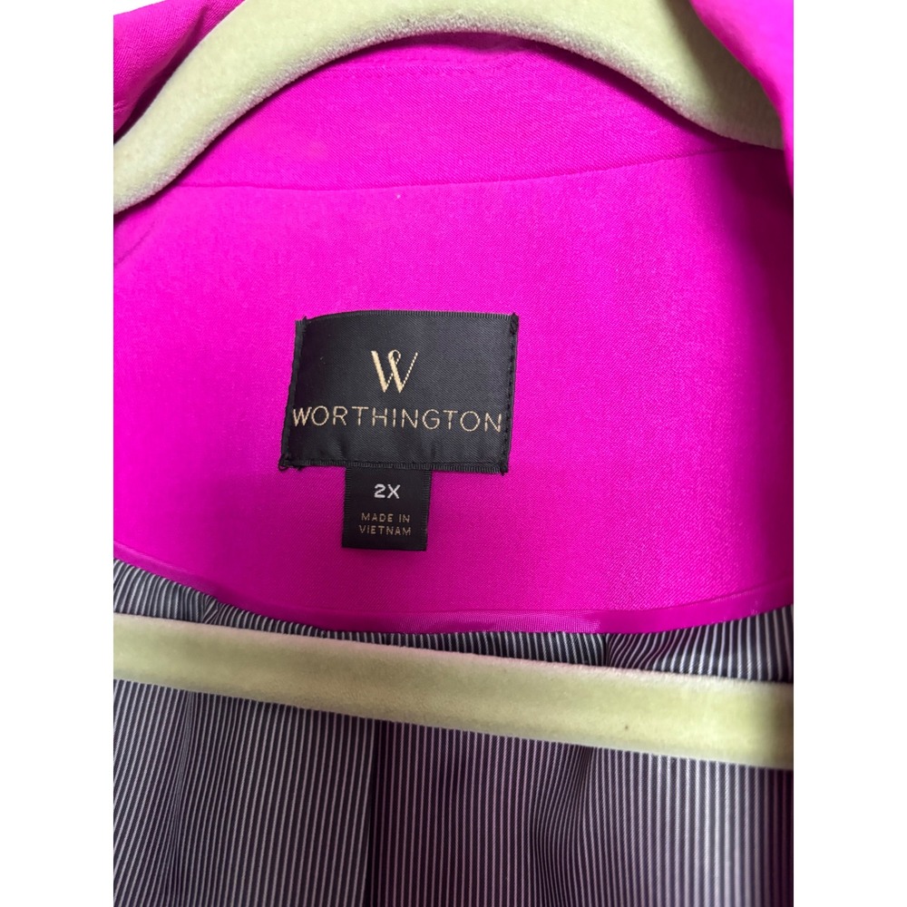 Worthington Womens Magenta Pink 2-Piece Pant Suit Blazer Slim Fit Trousers 2X - Picture 2 of 12